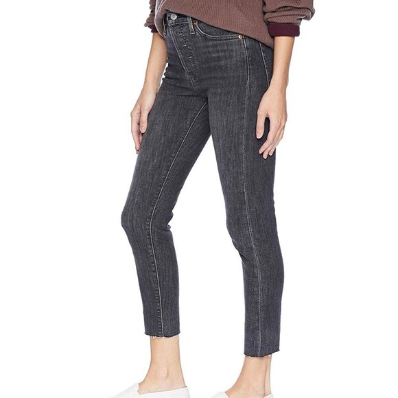 Levi's Jeans Women's 31 Wedgie Skinny Black Gray Raven's Wing Button Fly Raw Hem - Picture 9 of 9